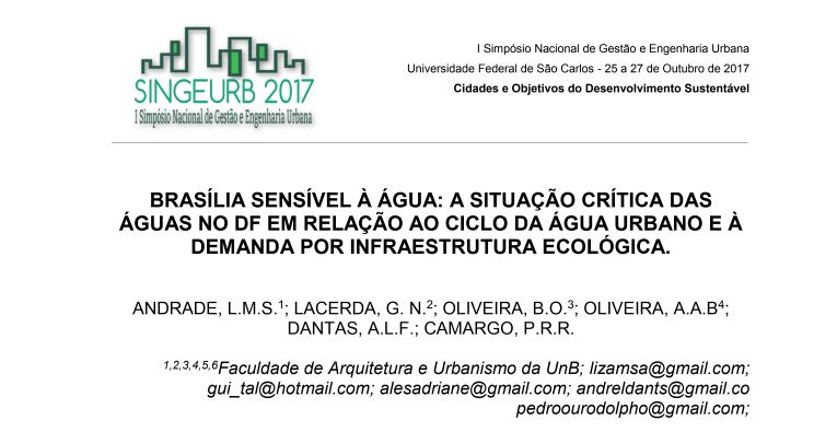 Brasília sensível à água a situação crítica das águas no DF em relação ao ciclo da água urbano e à demanda por infraestrutura sociológica